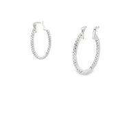 14k White Gold .50ct F VS2 Round Diamond Oval Shape Inside / Out Diamond Hoop Earrings